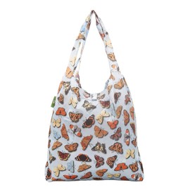 ECO CHIC Lightweight Foldable Reusable Shopping Bag | Water Resistant Shopping Tote Bag | Folds Into Attached Pouch for Storage | Made from Recycled Plastic Bottles (Wild Butterflies Blue)
