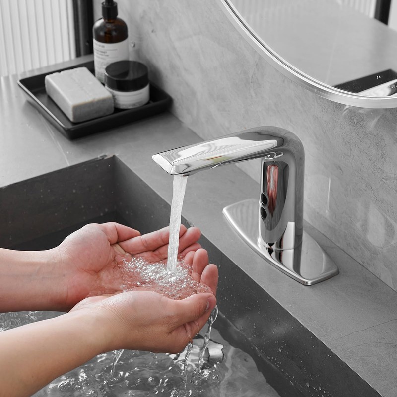 Bathfinesse Touchless Bathroom Sink Faucet Hands-Free, Battery or Plug-in Powered,