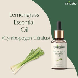 Evinako Lemongrass Essential Oil 100ml (3.38 fl oz) - 100% Pure Therapeutic Grade for Refreshing Aromatherapy, Soothing Massage, and DIY Skincare
