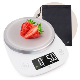 Greater Goods Premium Baking Scale with Bag, Ultra Accurate, Digital Kitchen Scale, Weigh Food and Coffee, Meal Prep, Four Units of Measurement (White+SS, No Bowl)
