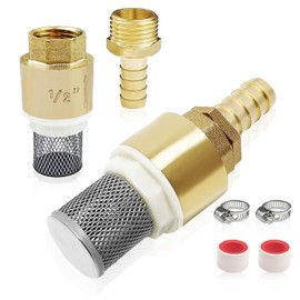 RYAN Check Valve, Pack of 2, Brass Foot Valve, Check Valve, 1/2 Inch Suction Basket with Check Valve, Hose Connection, Hose Clamp for Suction Hose, Handle Pump, Pool