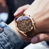 OLEVS Brown Leather Watch Men Chronograph Rose Gold Case Analog