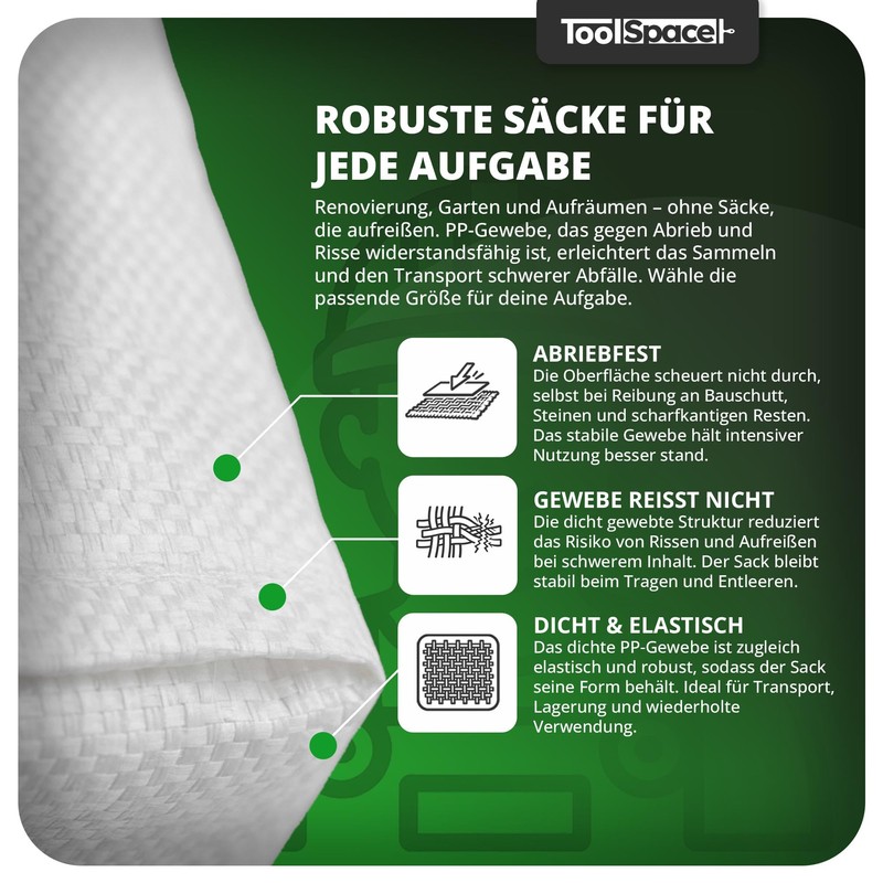 ToolSpace Fabric Bags Construction Rubble Bags 10 x Grain Bags