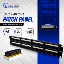 Newyork Cables® Blank Keystone/Patch Panel Network Patch Panel for Data Centers, Offices, and Server Rooms (Cat6a, 48 Ports)