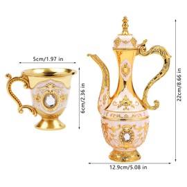 Turkish Tea Set, Vintage Turkish Coffee Set with Pot, Tray and 6 Cups, Turkish Coffee Cup Set for Birthday Home Decor, Tea Steeping (Gold, White)