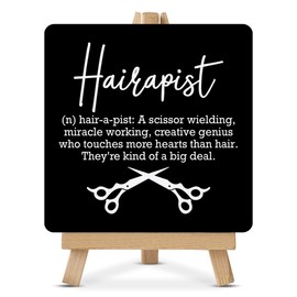 Hairstylist Gift, Hairdresser Gift, Hair Stylist Gifts for Women Men, Rustic Hairapist Definition Wood Sign with Easel Home Hair Salon Barbershop Barber Shop Shelf Table Desk Decorations