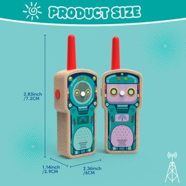 Letoiz Wooden Robot Walkie Talkie for Kids Ages 3-8, 2 Pack FSC-Certified 2 Way Radio with 1000FT Range, Easy Push-to-Talk for Toddlers, Indoor & Outdoor Play, Birthday Gift for Boys and Girls