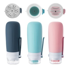 COZILIFE 3-in-1 Facial Body Brush Bottle, Exfoliating and Facial-Lifting Scrub Bottle and Acupoint Massage Roller Bottle, 50ml/100ml, Leak Proof Travel Toiletries and Liquid Container (100 ml)