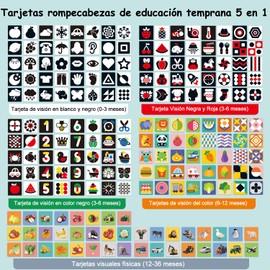 EDINNO Tarjetas Flash de Alto Contraste para Niños, 100 Tarjetas Flash, 200 Patrones, Tarjetas Didácticas de Estimulación Visual Temprana, Arjetas Blanco Negro Y Colorida, para Regalar A Los Niños