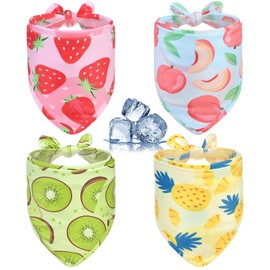 KOOLTAIL Dog Cooling Bandana 4 Packs - Kerchief Instant Ice Cooling for Summer Use Dogs Bibs Scarf for Small Medium Large Dogs Fruit S