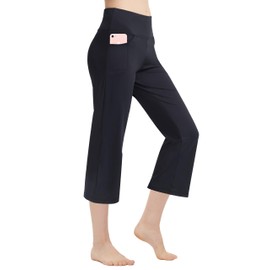 Zeronic Women's Yoga Capri Pants with Pockets Flare Workout Bootleg Leggings Bootcut Crop Pants(Black,Medium)