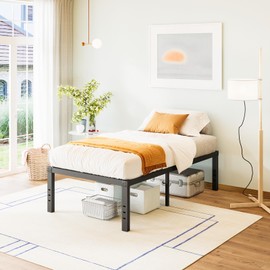 FSCHOS Twin-Bed-Frames / 18 Inch Metal-Bed-Frame-Twin/No Box Spring Needed/Easy Assembly/Reinforced Steel Slats Support/Heavy Duty Mattress Foundation/Noise Free/Black