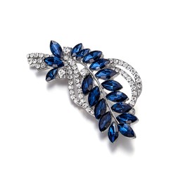 EVER FAITH Brooch Blue Rhinestone Crystal Flowers Leaf Brooch Pin for Clothing Women Girls Silver Tone, Crystal, Crystal