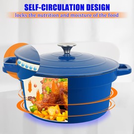 CUKOR 7QT Dutch Oven Pot With Lid, Enameled Cast Iron Dutch Ovens for Sourdough Bread Baking, Non-Stick Ceramic Dutch Oven Cooking Pot, Oven Safe, Blue (10 Pcs Bread Paper Liners)