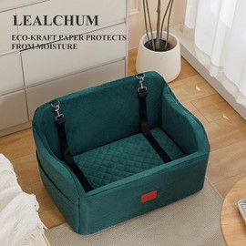 Lealchum Dog Car Seat for Medium/Large Dogs,2 Clip-On Safety Leashs for 2 Small Dogs,Removable and Washable Comfy Pet Car Seat,Easy to Install and Clean (Green, Large)