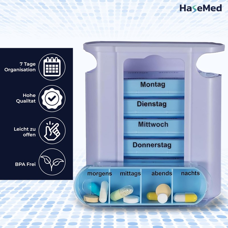 HaseMed 7 Day Pill Box - Weekly Dispenser with 7