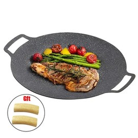 Korean BBQ Grill Pan Smokeless Round Griddle Pan with Heat-Resistant Holder - Color: 32Cm