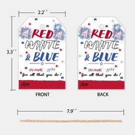 50 PCS Red White and Blue Gift Tags, 4th of July Independence Day Thank You Tags for Patriotic Party Favor Decorations