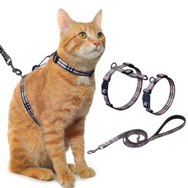 Hikiko Cat Harness and Leash Set Escape Proof Adjustable Walking Travel Soft Kitten Harness for Small Medium Large Cats (Khaki Plaid, M)