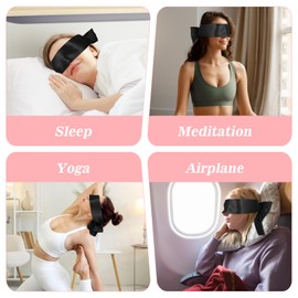 Yuanchu Satin Eye Mask Sleep Mask, 2pcs 150cm/59in Soft Satin Eye Covers Adjustable Satin Blindfold for Adults Couples Blindfolds for Party Games Gift Travel Nap Meditation Valentine's Day(2 Black)