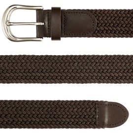 Streeze 30mm Stretch Belt - Braided Elastic Webbed Belt with Silver Metal Buckle (X Large, Brown)