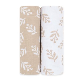 emma & noah Baby Burp Cloths, 70 x 70 cm, Cuddly Soft, Set of 2, 100% Organic Cotton, Durable and Extra Absorbent, Unisex Design for Boys and Girls (Floral Sand)