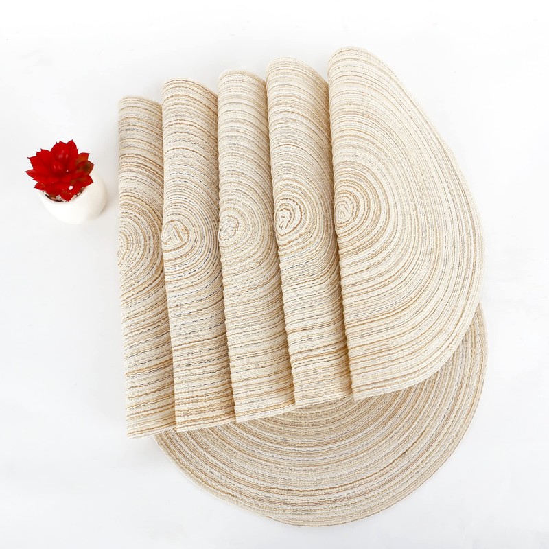 Round Braided Place Mat Set of 6 Cotton Placemats Washable