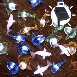 Nautical Solar Lights for Outside Sea Fish Outdoor Garden Decor Marine Fairy Garden Lights Waterproof Whale Shark Mola Manta Ocean Solar Outdoor Decorative String Lights 14ft 40LED Patio Yard Decor