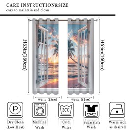 HDESDIS Sunset Ocean Beach Blackout Curtains for Bedroom Living Room, Tropical Palm Tree Window Thermal Insulated Curtains Window Drapes with Grommet, 21W x 63L, 2 Panels