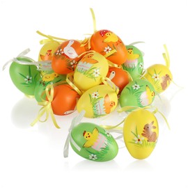 com-four® Easter Eggs in Bright Colours and Designs with Ribbon for Hanging
