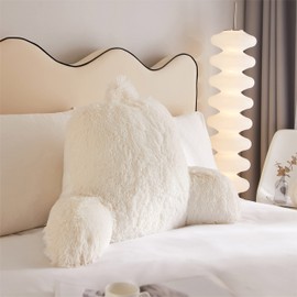 Urban Lifestyle Decorative and Supportive Backrest Reading Bed Pillow, Ultra Soft Long Hair Faux Fur Reverse to Mink Fabric, Ivory
