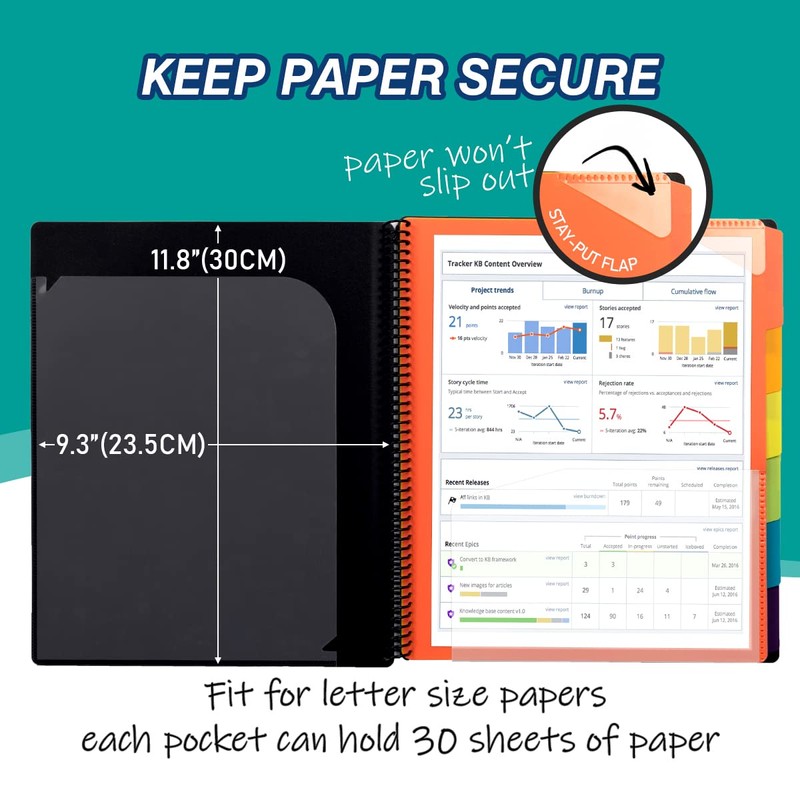 H4D 12 Pocket Poly Project Organizer, Spiral Multi Pocket Folder