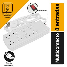 SANELEC, Extensión, Barra Multicontacto, 8 Entradas, Cable de 90 cm, Modelo 1310