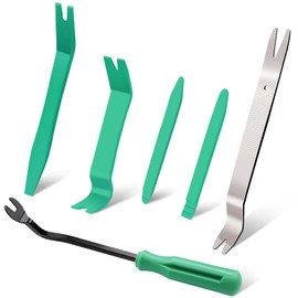 Etre Jeune 5 PCS Nylon Car Pry Tools, Plastic Auto Trim Removal Tool Kit 1 Pc Metal Pry Bar Tool, Car Door Panel Clip Revmoal Tool, Green