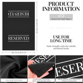 Reserved Chair Signs Church Pew Reserved Sign Seating Placeholder with Printed Words for Weddings Parties Celebrations Receptions Church or Event(Black, White,12 Pcs)