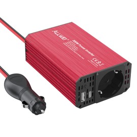 ALLWEI 300W Spannungswandler 12V 230V Wechselrichter mit Typ-C & USB Anschluss - für Auto, Wohnwagen, Camping, Laden von Handys, Laptops und Anderen Geräten (Rot)