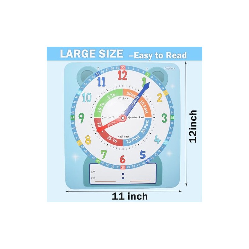 Teaching Clocks for Kids, Large Magnetic Writable Dry Erase Learning