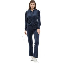 Woolicity Womens Sweatsuits Set 2 Piece Sweatshirt & Sweatpants Velour Full Sports Outfits Set Sportswear with Pocket Navy L