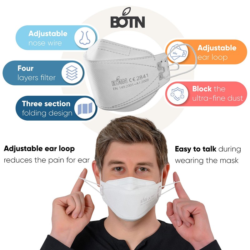 BOTN 10Pcs Large White KF94 Breathable Safety Mask Against, 4-Layer