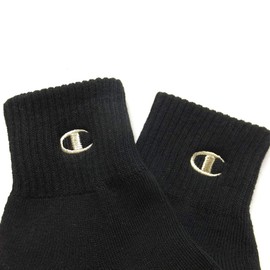 Champion C1-1706 Men's Short Socks (3 Pairs), Gold Embroidery, One Point Logo, Quarter Length Socks, Black