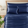 HommxJF 5Pcs Navy Blue Silk Sheets Queen Satin Sheets Set