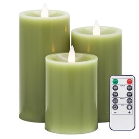 HVTDECOR Flameless LED Candles, Realistic Flickering Flame, Set of Multiple (Green, Set of 3 (4",5",6"))