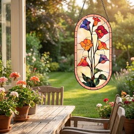 Stained Glass Window Hanging，2026 New Oval Suncatcher Stained Glass Kit Room Decor Glass Panel Anniversary Birthday Gifts for Women Mom and Grandma (Colorful Flowers)