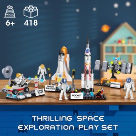 Space Exploration Shuttle Toys, 4-in-1 Space Shuttle Building Toy, 418pcs Aerospace Building Sets Toys, Rocket Launch Pad Building Block Toy for Boys Girls Aged 6+