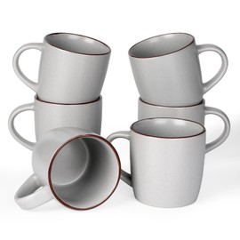 famiware Mercury Coffee Mugs 13 oz, Coffee Mugs Set of 6 with Handle, Cups for Latte, Hot Tea, Cappuccino, Mocha, Cocoa, Light Grey