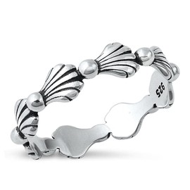 Unique Eternity Seashells Ring New .925 Sterling Silver Beach Band Size 7