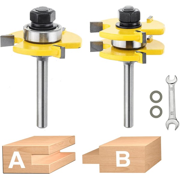 Tongue and Groove Router Bit Set,2PCS Wood Milling Cutter for