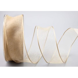 finemark 20 m x 40 mm Decorative Ribbon Chiffon Beige Gift Ribbon Transparent Organza with Dimensionally Stable Edges Premium Quality Wedding Birthday Chiffon Ribbon Plain
