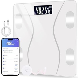 Bascula Digital Corporal, Vascula Peso Corporal Inteligente Bluetooth 4.0, Bascula Corporal Pantalla LCD Retroiluminada Para Medir Peso, 180 Kg, 16 Indicadores, Grasa Corporal y Muscular
