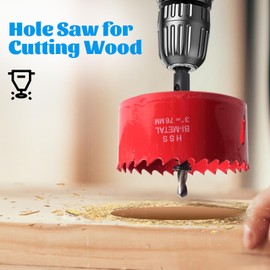 Hole Saw 2-1/8 Inch for Recessed Lighting, 54mm HSS Bi-Metal Hole Saw for Wood, 32mm Cutting Depth Hole Cutter for Wood Cornhole Boards, Plastic, Drywall, Fiberboard, Red